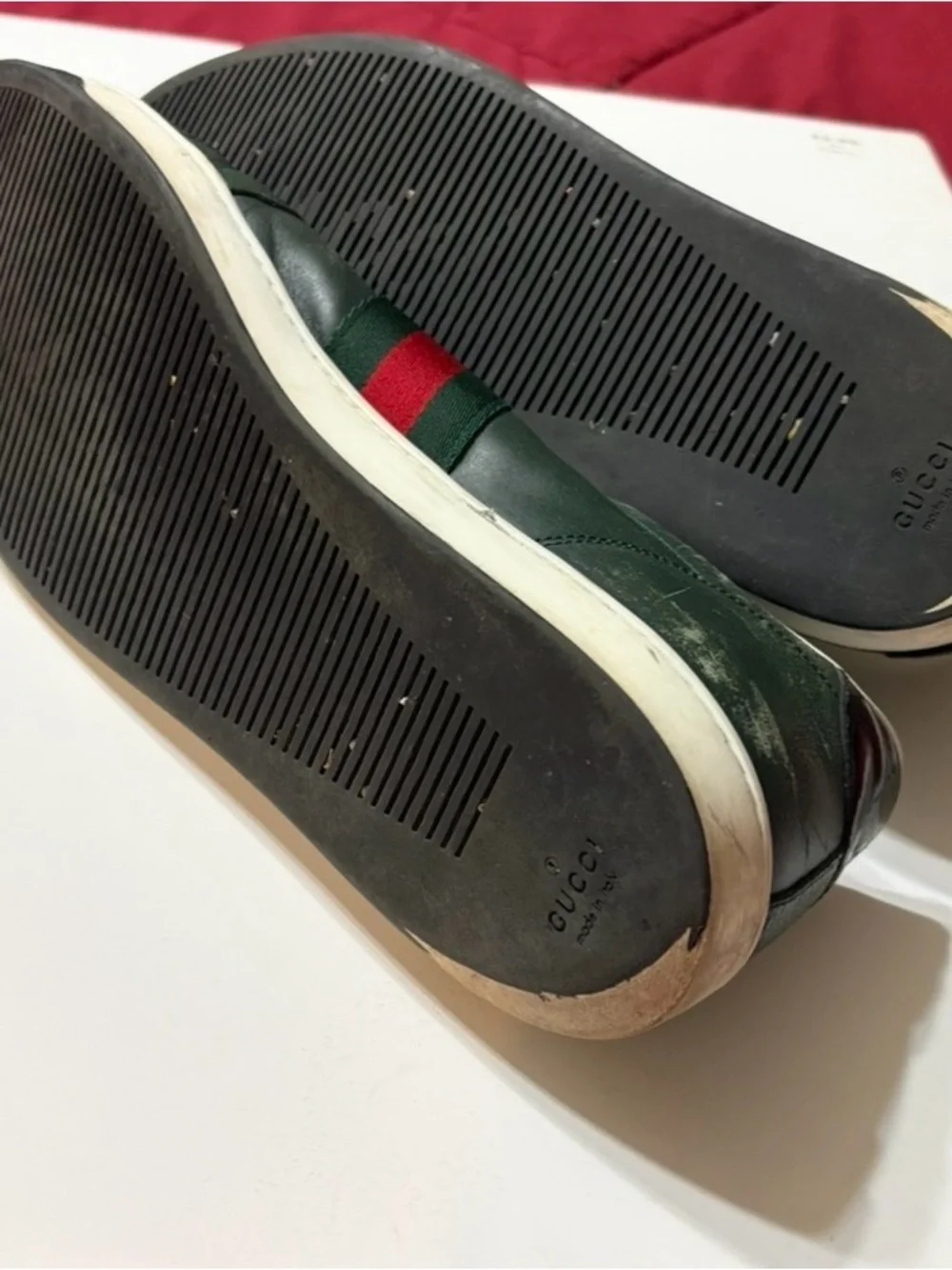 Gucci Green Leather Sneakers with Signature Red & Green Web